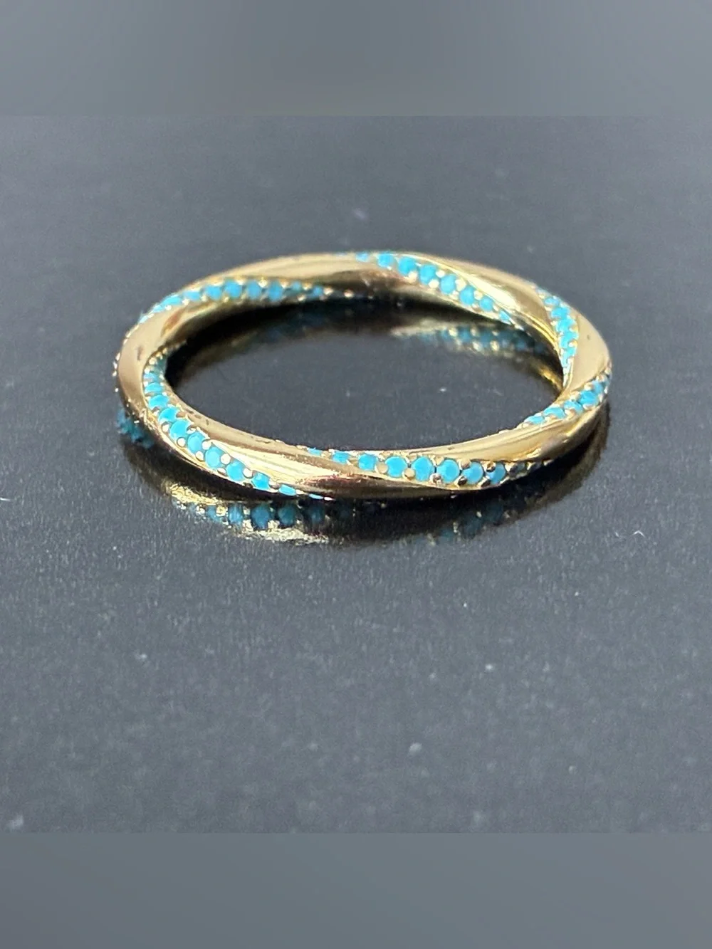 Sterling Silver 925 Twisted Band Ring with Turquoise Accent Stones Sz 8